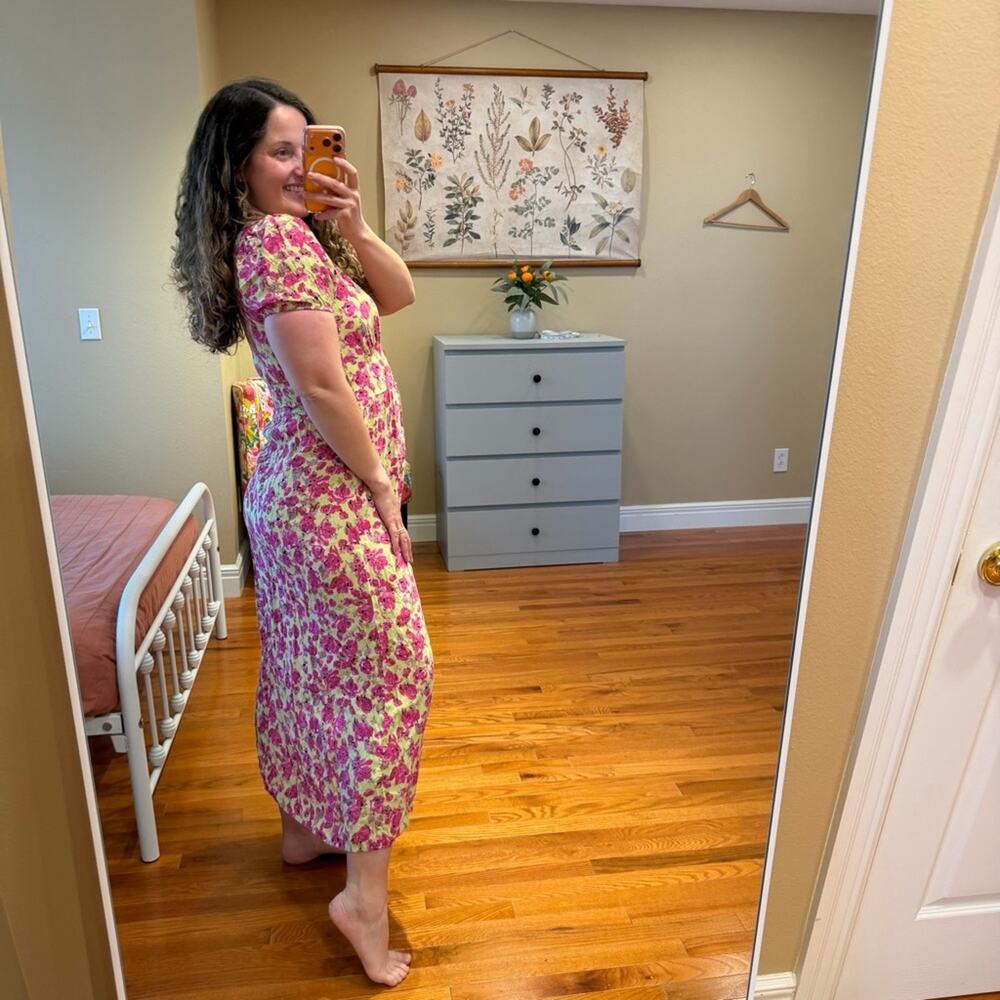 Zara Green Pink Floral V Neck Sexy Maxi Dress Medium - Picture 3 of 11